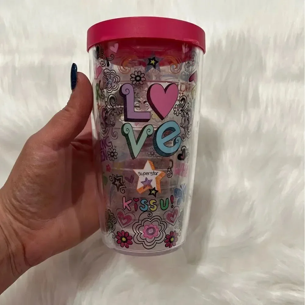 Tervis 16oz Love Superstar Floral Insulated Tumbler with Wrap and Red Lid Clear